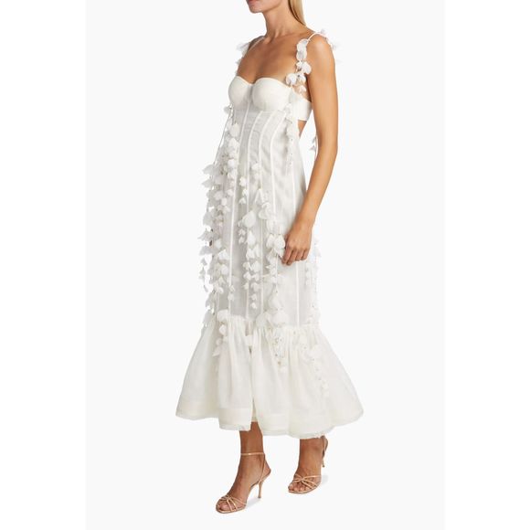Zimmermann Petal Appliqué Linen-Silk Corset Gown Size AU 2 (US 8) $1950 - Picture 2 of 14